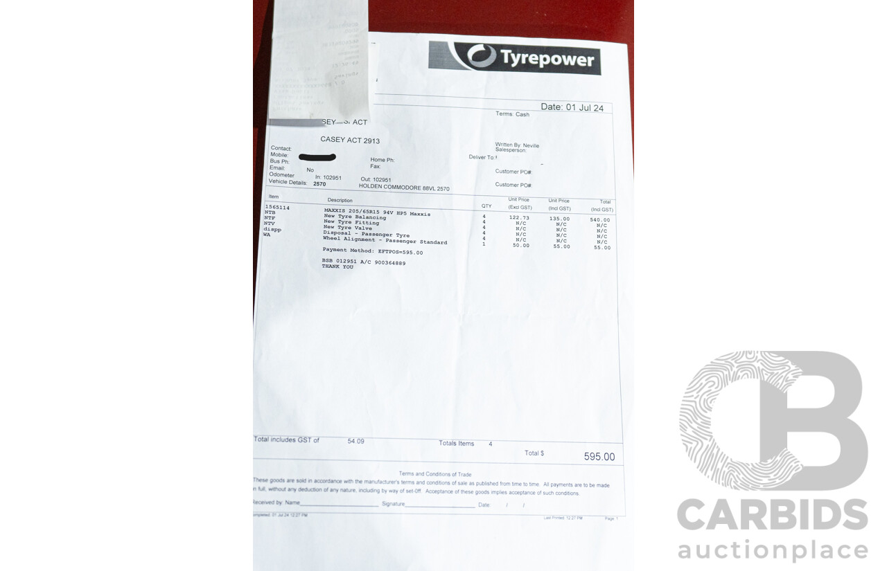 5/1988 Holden Commodore Executive VL BT-1 4d Sedan Venetian Red 3.0L - Ex-NSW Police