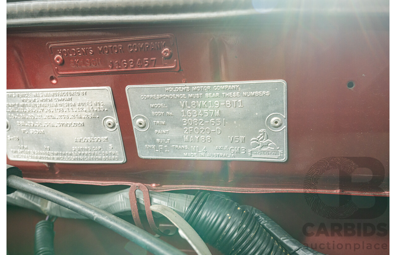 5/1988 Holden Commodore Executive VL BT-1 4d Sedan Venetian Red 3.0L - Ex-NSW Police