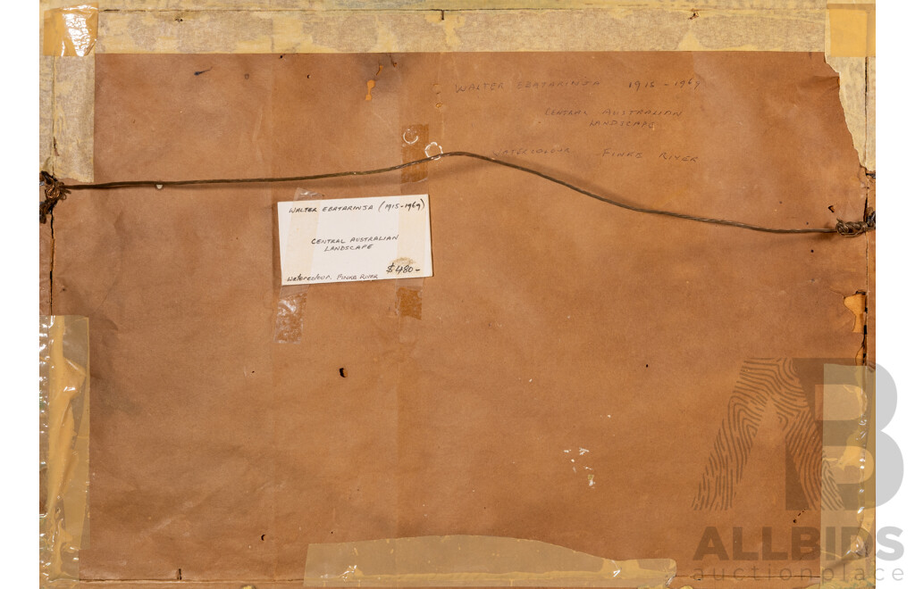 Walter Ebatarinja, (20th Century, Indigenous-Australian, 1915-1969), Finke River, Central Australian Landscape, Beautiful Original Vintage Watercolour in Fabulous Frame, 40 x 56 cm (frame)