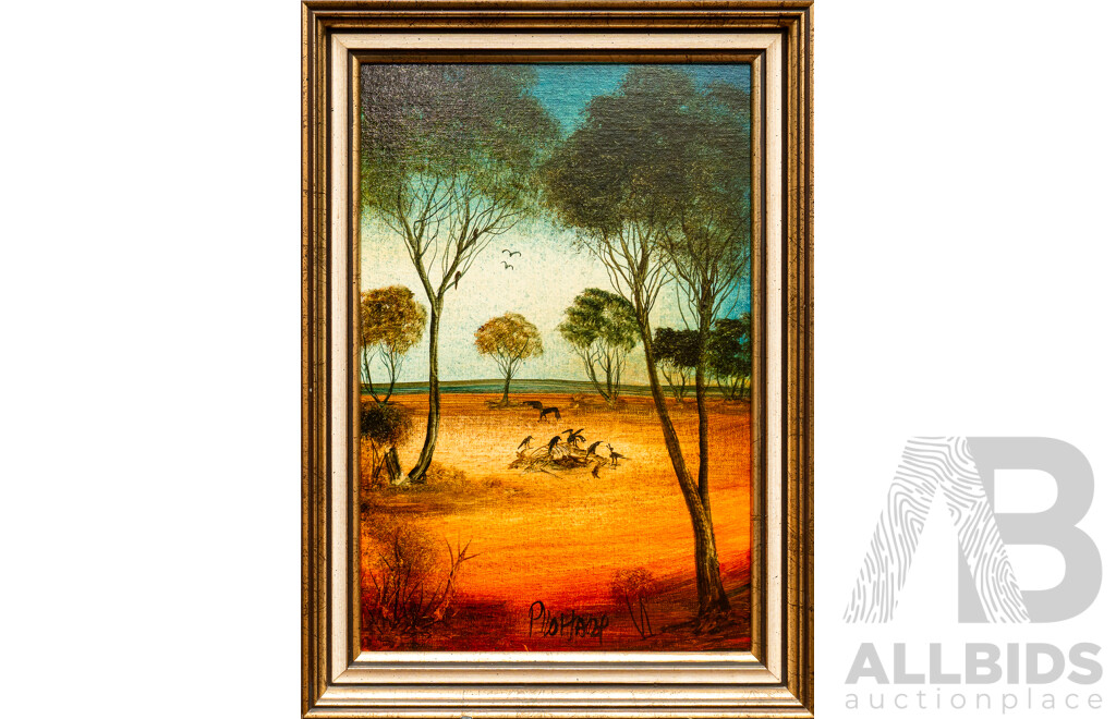 Pro Hart, (20th Century, Australian, 1928-2006), Dinner Time, Oil on Board, 52 x 37 cm (frame)