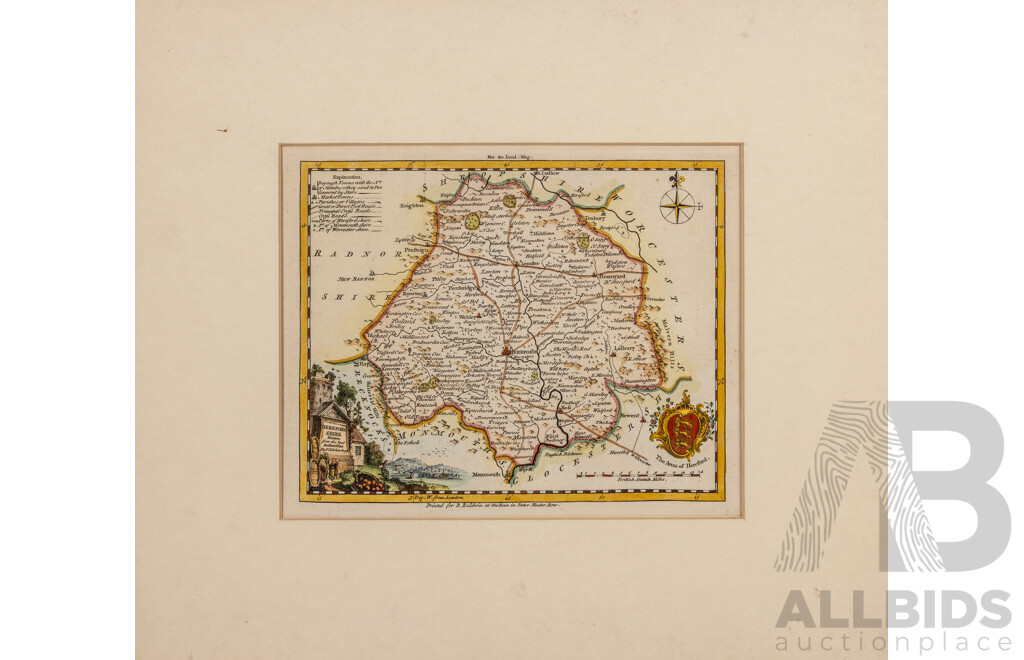 Radnor Shire & Cumberland, Lovely Pair of Unframed Antique Maps, 52 x 47 cm (largest) (2)
