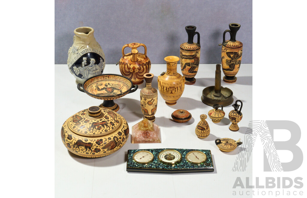 Collection Retro Mediterranean Classical Greek Style Pottery Souvenir Ware