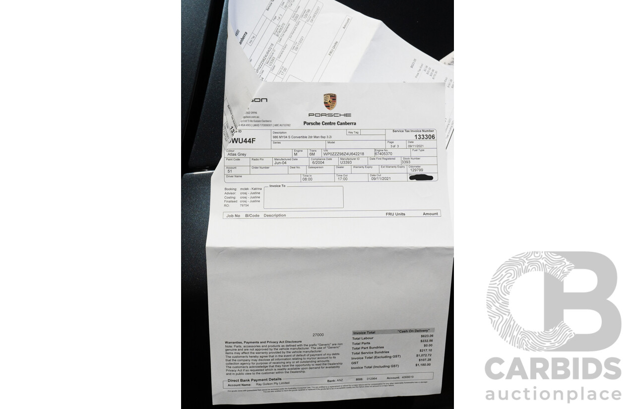 6/2004 Porsche Boxster S 986 MY04 2d Roadster Atlas Grey Metallic 3.2L