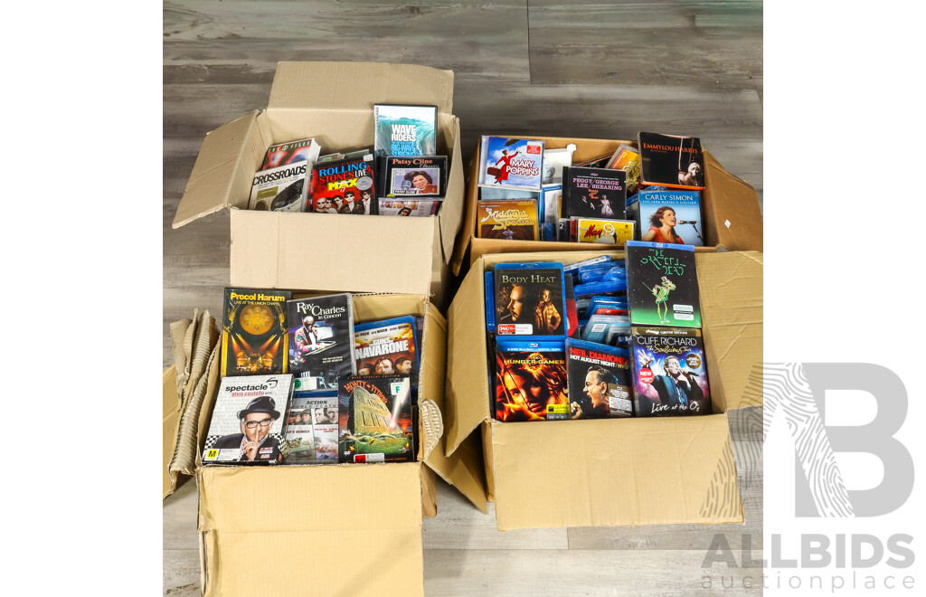 Three Boxes of Various Music Related Cds and DVDs Inc Chicago, Midnight Special and