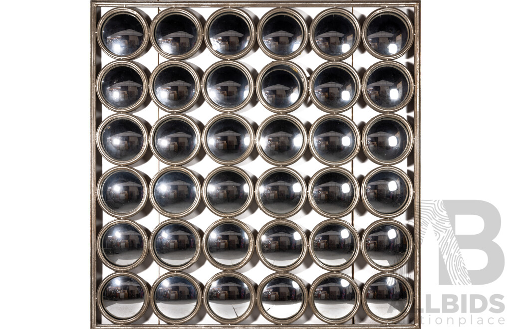 Unique Mid Century Style Bubble Mirror in Style of Verner Panton (Danish, 1926-1998), Metal & Mirror, 106 x 106 cm