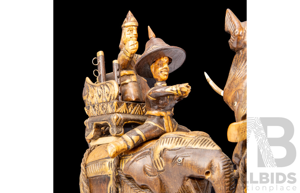 Carved Timber Thai Elephants on Stand