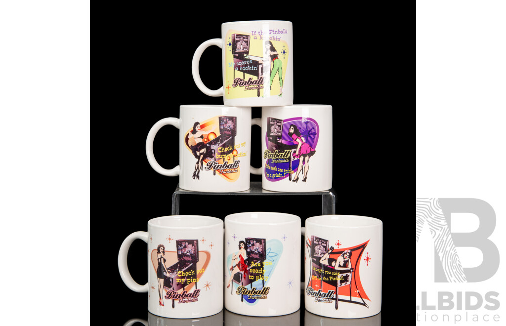 Collection of Six Various Ceramic Pinball Fantasies Coffee Mugs