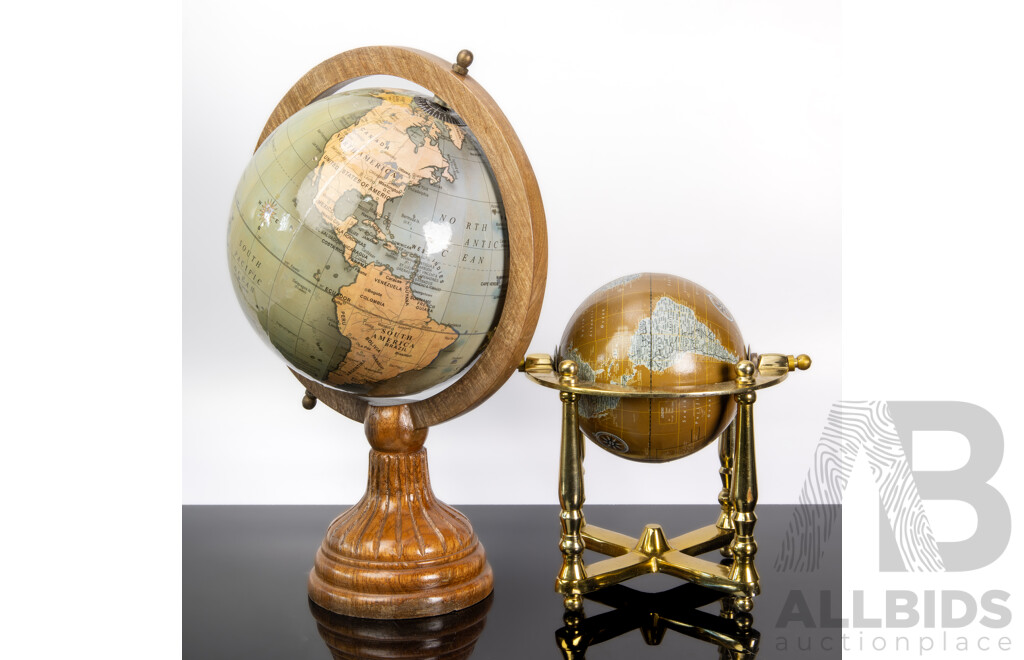 Timber Framed World Globe on Stand and Smaller Example