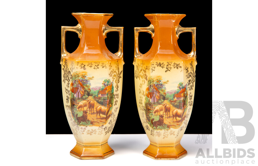 Pair of English Porcelain Hand Painted Vases