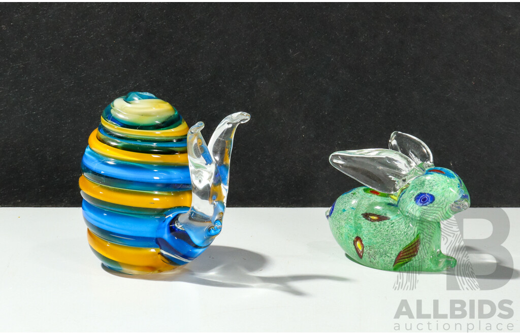 Chinese Art Glass Rabbit and Snail