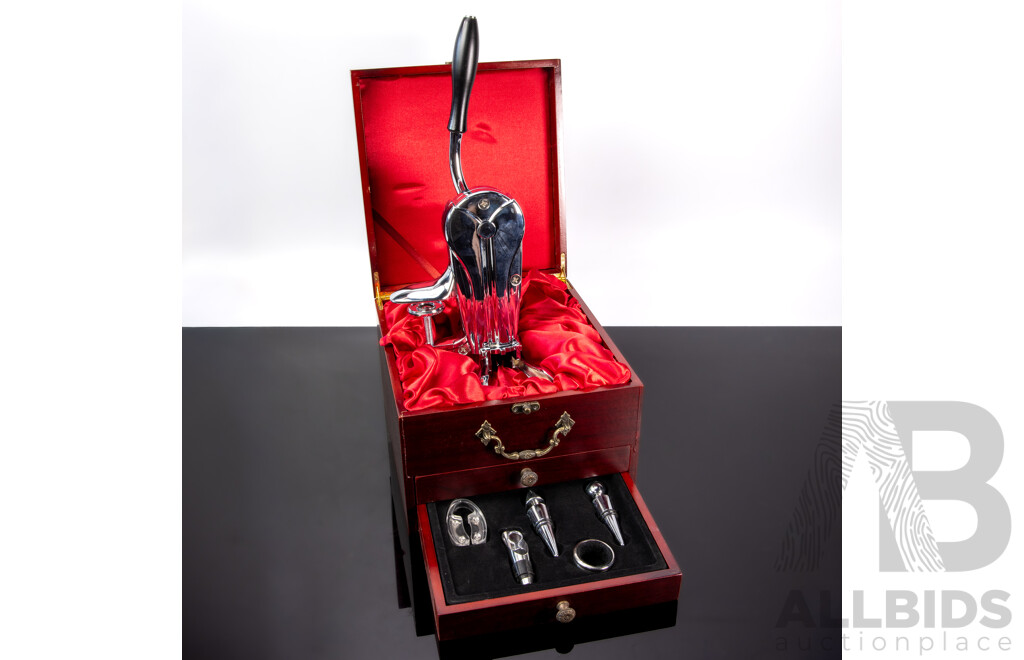 Chrome Bench Mount Cork Screw in Presentation Case