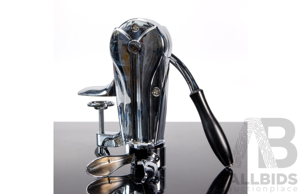 Chrome Bench Mount Cork Screw in Presentation Case