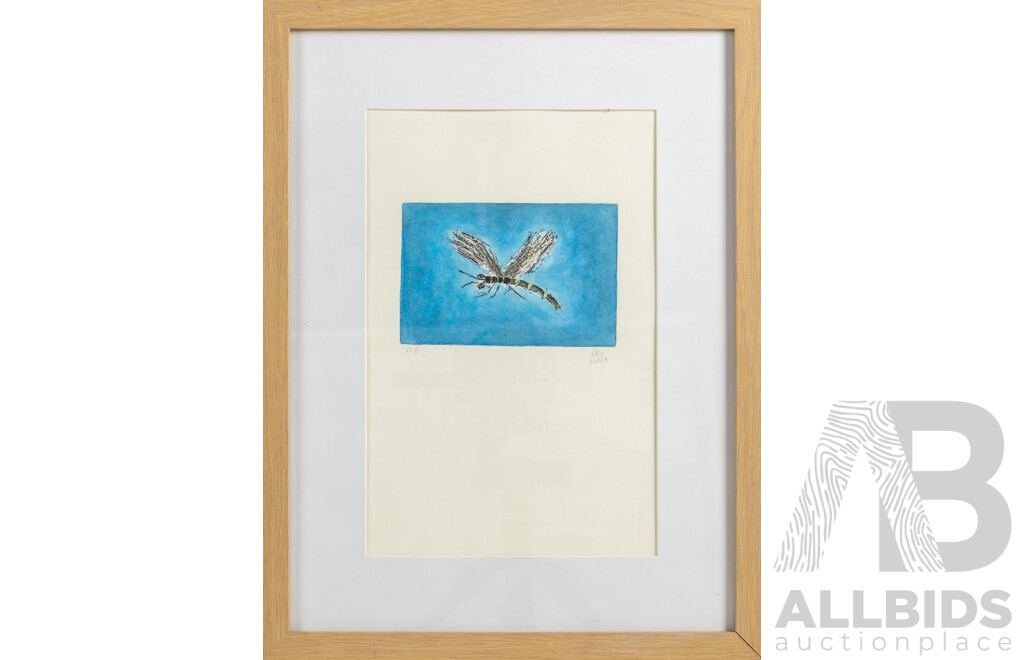 Pro Hart, (20th Century, Australian, 1928--2006), Dragon Fly, Hand Coloured Etching, 43 x 33 cm (frame)