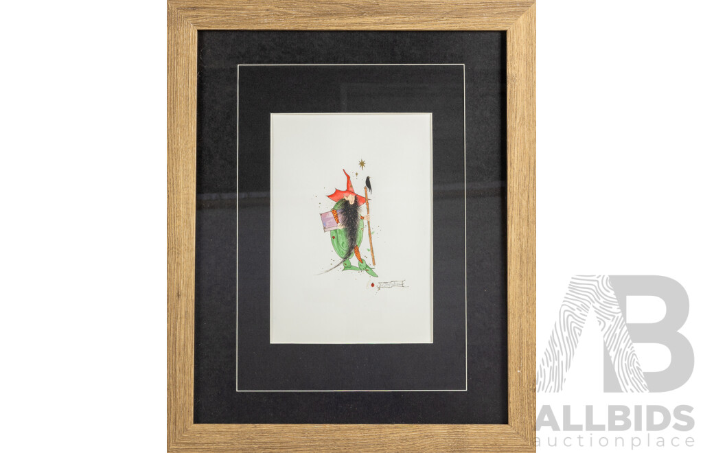 Jack Shahine, (20th Century, Australian), Magical Wizard, Original Mixed Media Watercolour, 58 x 47 cm (frame)