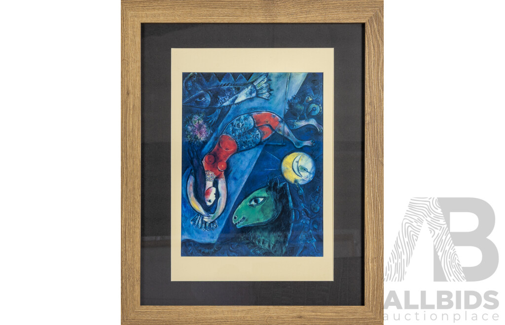 Marc Chagall, (19/20th Centuries, Belarussian-French, 1887-1985), Le Circque Bleu (The Blue Circle), Quality Print After Original, 58 x 48 cm (frame)