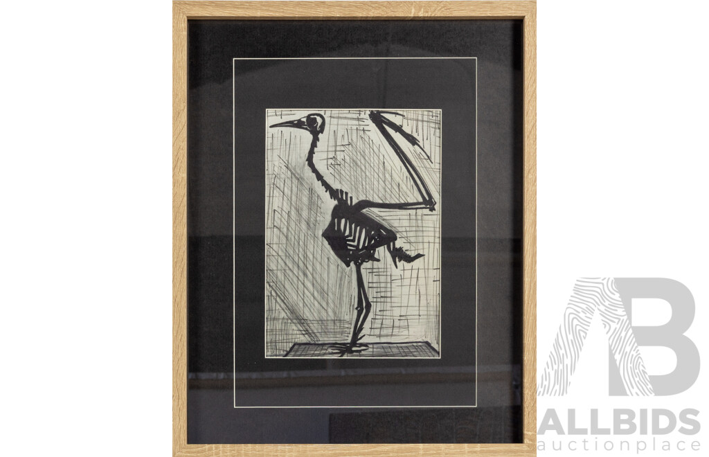 Bernard Buffet (20th Century, French, 1928-199), Skeleton of a Bird (Squelette D'Oiseau), Quality Print After Original Drypoint Engraving c1964, 54 x 43 cm (frame)