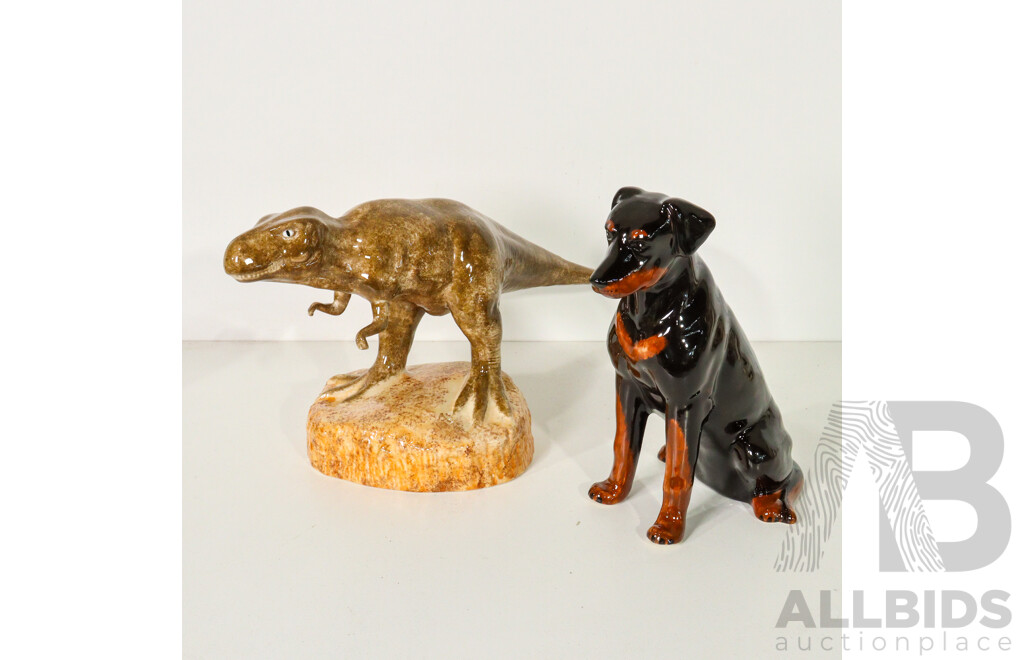 Set of Two Ceramic Piggy Banks - T-Rex & Rottweiler