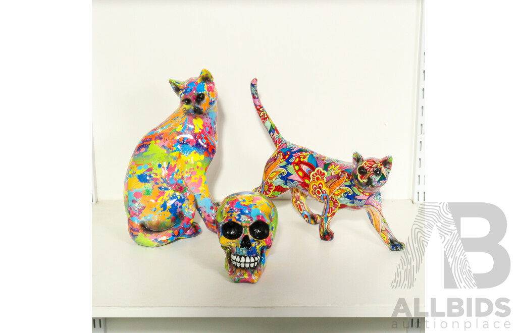 Three-Piece Collection of Splash Art & Floral Resin Figures