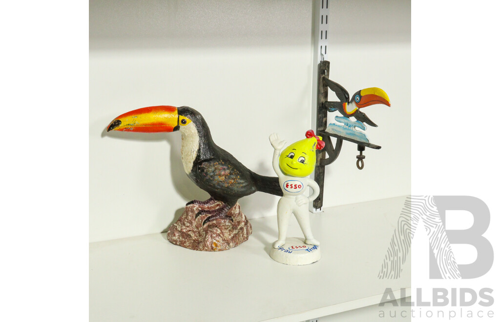 Collection of Cast Iron Including Toucan, Wall Mounted Toucan and Esso