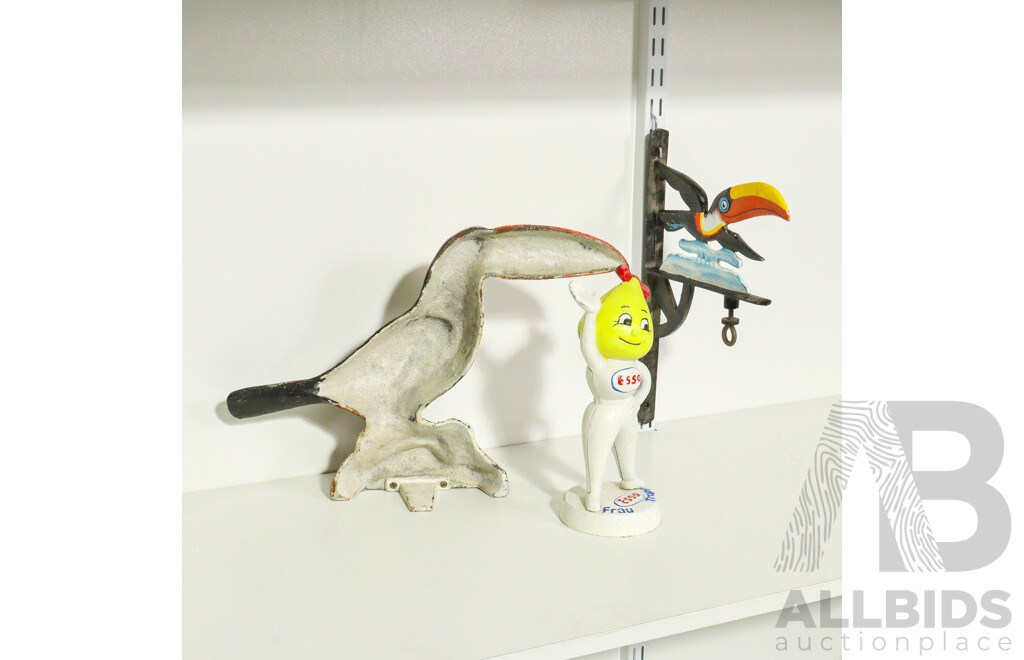 Collection of Cast Iron Including Toucan, Wall Mounted Toucan and Esso