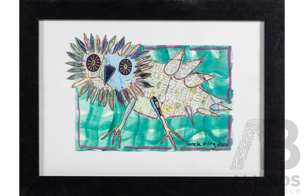 Pamela Irving, (20th Century, Australian, 1960-), Black Rock Bird (2020), Wonderful Original Collage, 36 x 48 cm (frame)