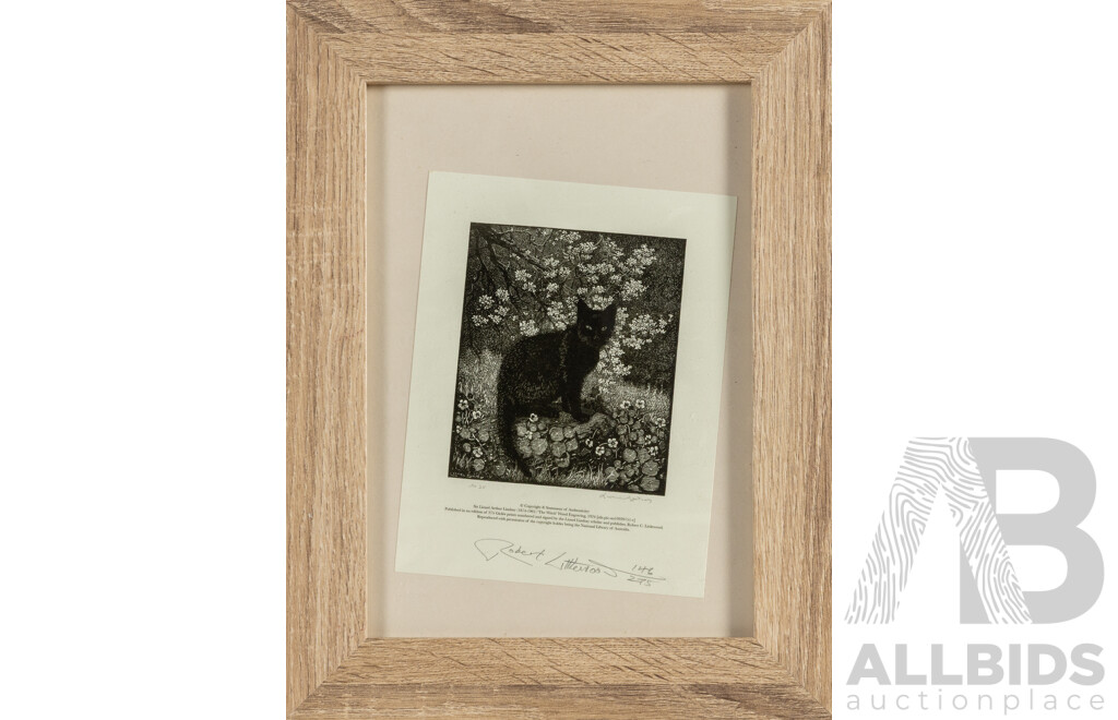 After Lionel Lindsay (19/20th Centuries, Australian, 1874-1961), The Witch (Black Cat), Reproduction Print After Original 1924 Wood Engraving, 37 x 29 cm (frame)