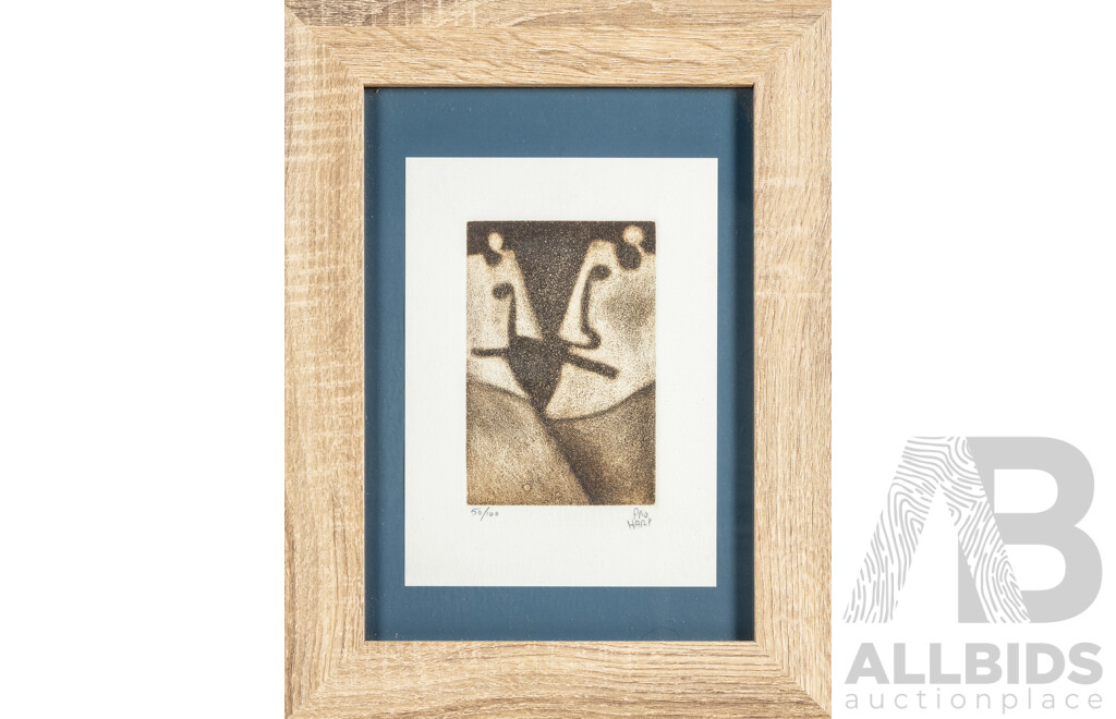 Pro Hart, (20th Century, Australian, 1928-2006), Two Faces of a Miner, Etching, 37 x 29 cm (frame)