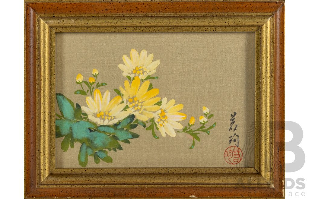 Artists Unknown, (20th Century, Asian School), Quartet of Flowers, Lovely Set of Original Gouache on Silk Panels, 16 x 21 cm (frames) (4)