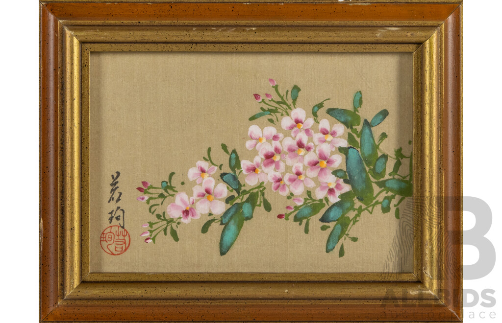 Artists Unknown, (20th Century, Asian School), Quartet of Flowers, Lovely Set of Original Gouache on Silk Panels, 16 x 21 cm (frames) (4)
