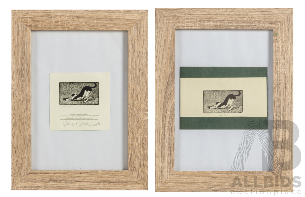 Lionel Arthur Lindsay, (19/20th Centuries, Australian, 1874-1961), Cat & Mouse, Pair of Giclee Prints After Original 1922 Wood Engraving (One Editioned), 31 x 31 cm (frame) (2)