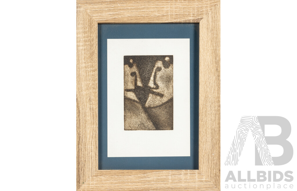 Pro Hart, (20th Century, Australian, 1928-2006), Two Faces of a Miner, Burnished Aquatint Unsigned Publisher's Proof, 37 x 29 cm (frame)