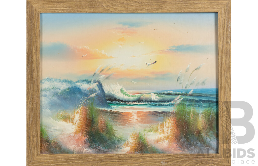 Artist Unknown (20th Century), Coastal Shoreline at Dusk, Original Oil on Canvas Board, 47 x 57 cm (frame)