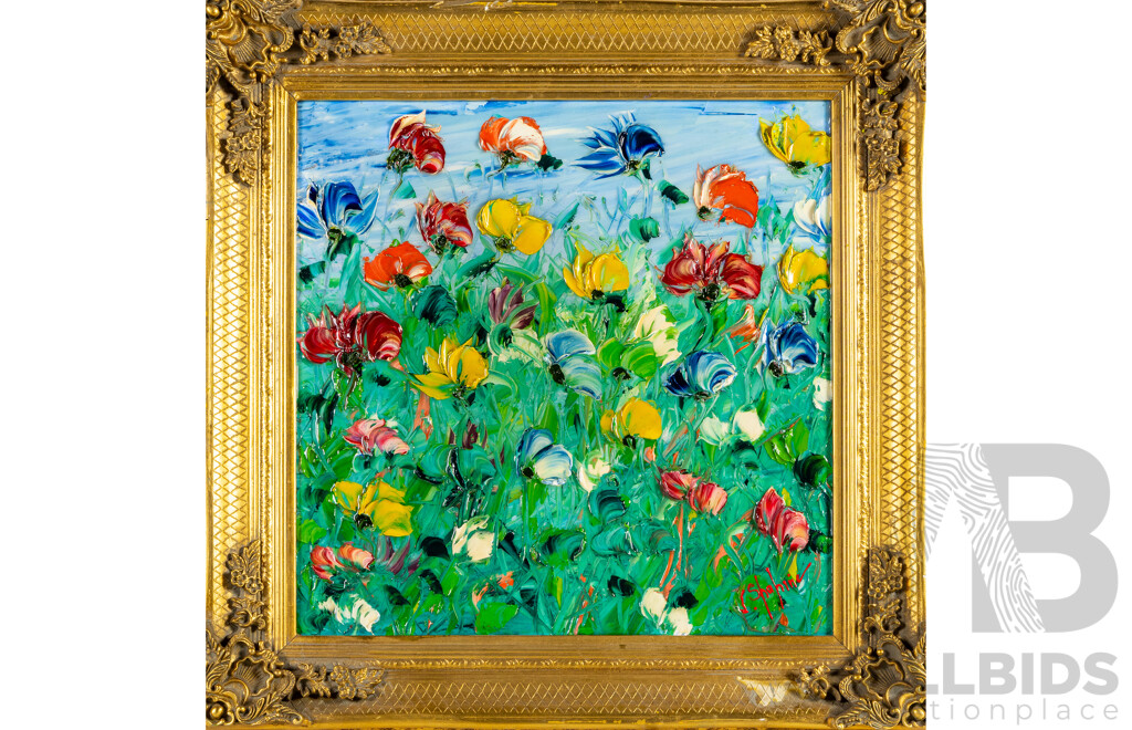 Jack Shahine (20th Century, Australian), Spring is in Bloom, Original Acrylic & Enamel on Board, 66H x 68W cm (frame)