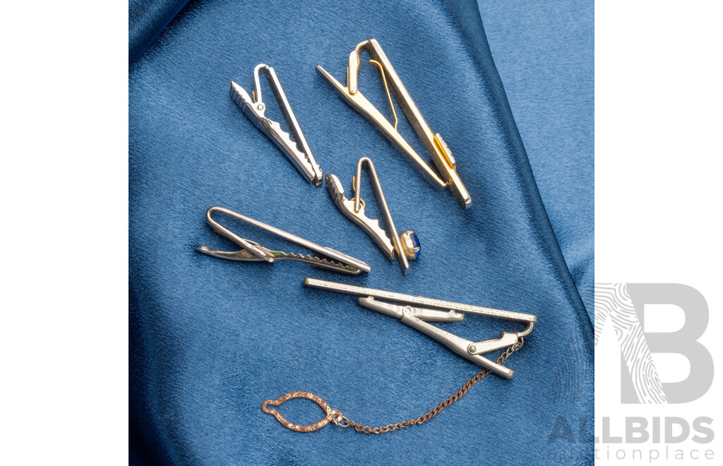 Assorted Different Stylised Metal Tie Clips - Lot of 5