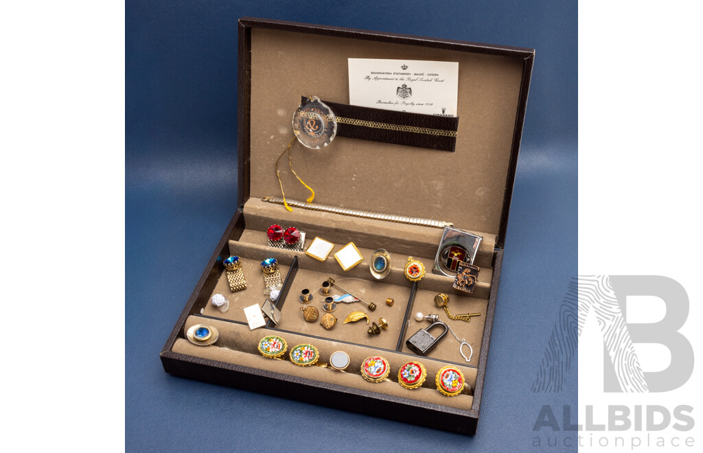 Assorted Cufflinks, Dinner Shirt Studs, Tie Pins and Other Accessories - Comes in Swedish Made Royal Jewellery Box