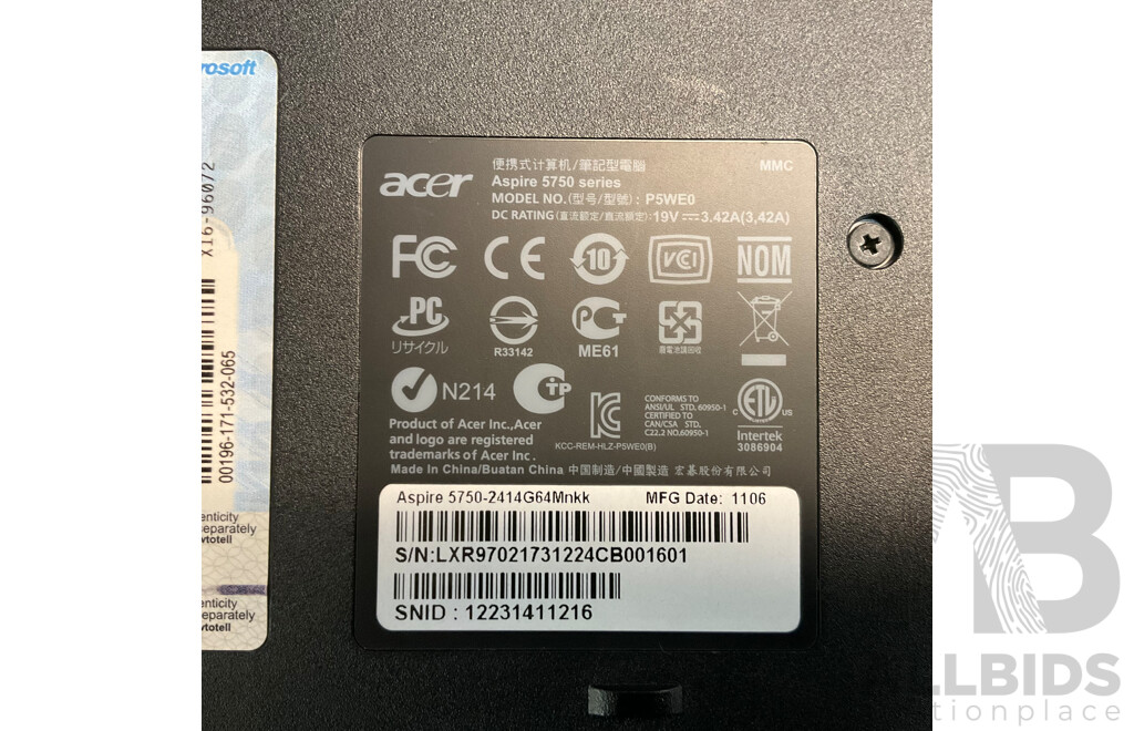 ACER Aspire 5750 P5WE0 15.6''Laptop I5 /4GB/240GB