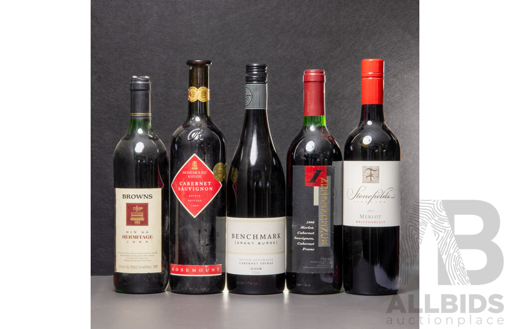 Collection of Five Various Red Wines