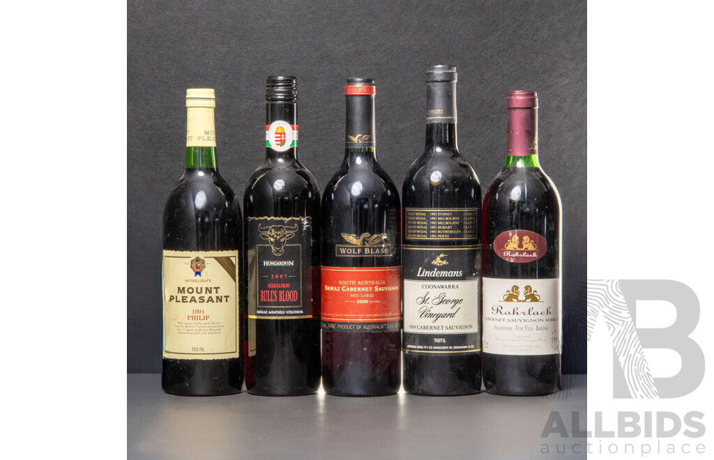 Collection of Five Various  Red Wines
