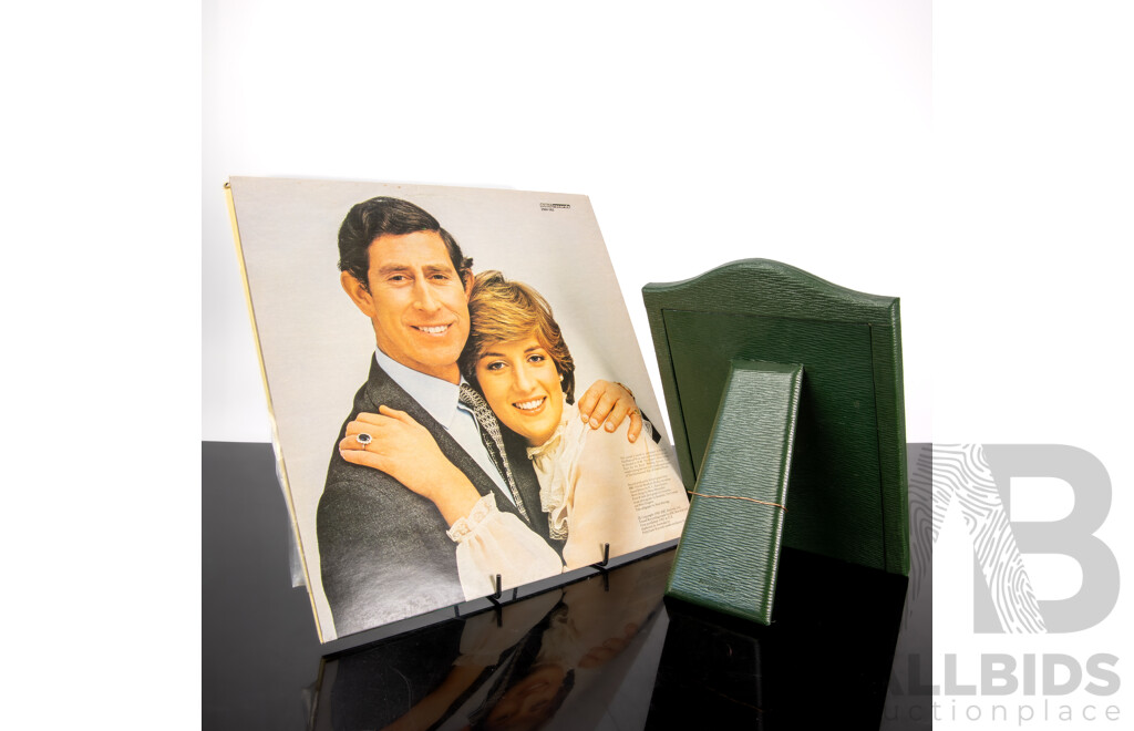 Photograph of Prince Charles and Lady Diana, Signed by Both, 1988, in Frame with Coronet Symbol to Top, Along with Vinyl LP Record of the Wedding