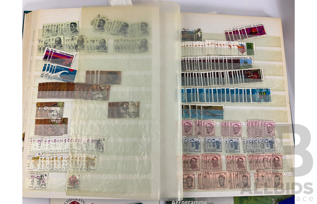 Album of Australian Cancelled Stamps, Including Predecimal, Kangaroo on Map, KGV, KGVI, QE2, Overprints and 1978/79 Stamp Packs, Box of Stamp Pocket Strips