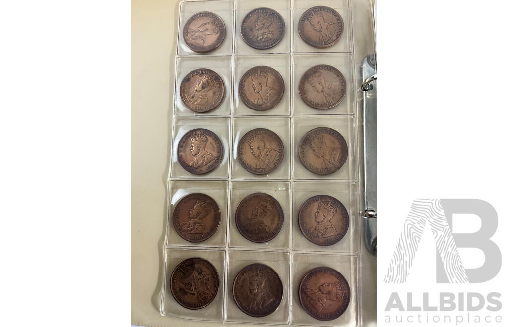Collection of Australian Pennies, KGV, KGVI, QE2, Consecutive 1934 to 1964