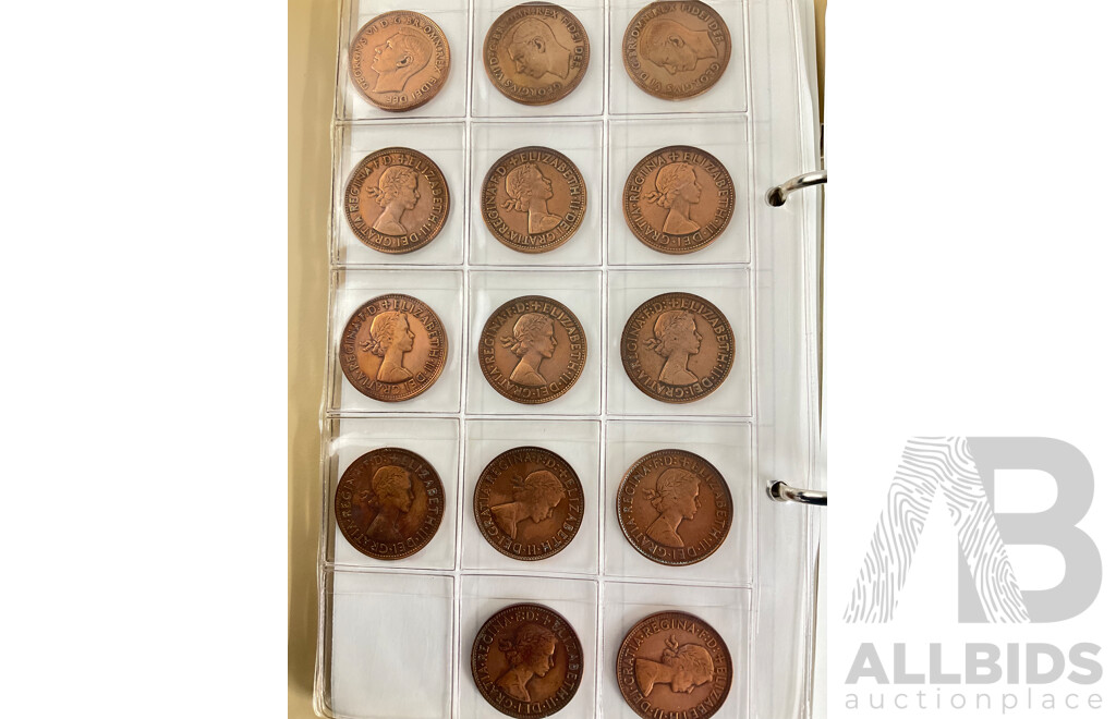 Collection of Australian Pennies, KGV, KGVI, QE2, Consecutive 1934 to 1964
