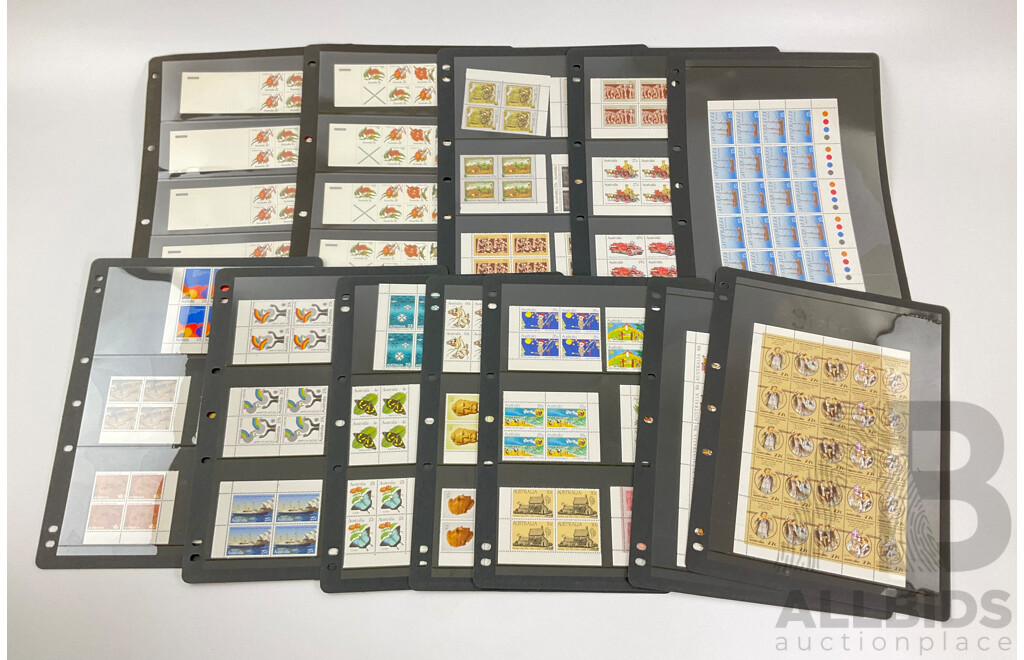 Australian 1982/1983 Mint Stamp Blocks Including Sets, Christmas, National Gallery, Historic Fire Engines, Butterflies, Veteran Cars