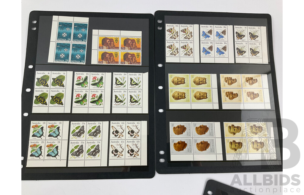 Australian 1982/1983 Mint Stamp Blocks Including Sets, Christmas, National Gallery, Historic Fire Engines, Butterflies, Veteran Cars