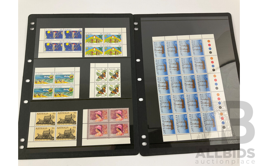 Australian 1982/1983 Mint Stamp Blocks Including Sets, Christmas, National Gallery, Historic Fire Engines, Butterflies, Veteran Cars