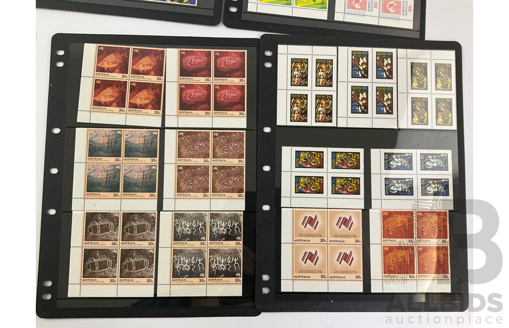Australian 1984 Mint Stamp Blocks Including Sets, Clipper Ships, AUSIPEX, Rock Paintings, Painting Series Charles Condor Block of Four Five Dollars