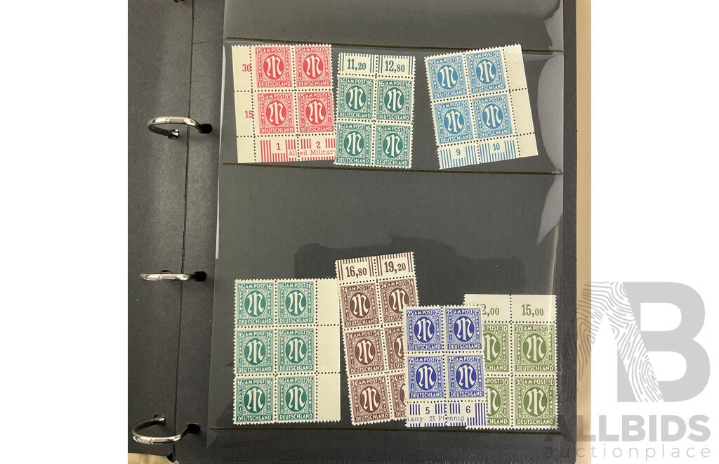Album of German Stamps Including Mint Allied Occupation Blocks, Cancelled 1970's and 80's