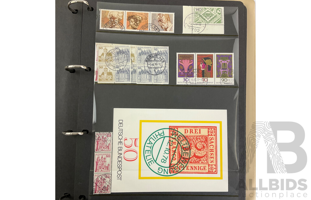 Album of German Stamps Including Mint Allied Occupation Blocks, Cancelled 1970's and 80's