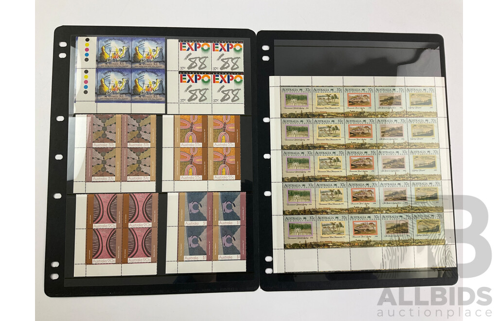 Australian 1987/88 Mint Stamp Mini Sheets, Blocks, Booklets, Gutters Including Sets, Joint Issue, First Fleet, Early Years, Expo88,
