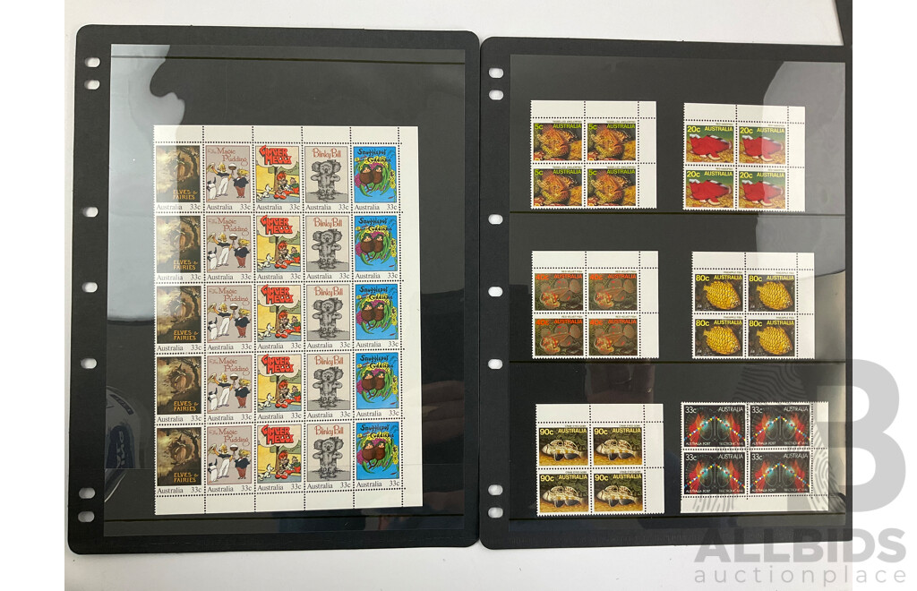 Collection of Australian 1980's Mint Stamp Blocks and Mini Sheets Including Sets, Terra Australis, Classic Australian Story Books and More